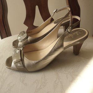 Cole Haan Sandals Slingbacks 7 NEW 3" Heel Muted Gold Shimmer Leather